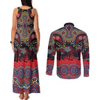 ANZAC Day Sydney Roosters Couples Matching Tank Maxi Dress and Long Sleeve Button Shirt Military Memorial Aboriginal Indigenous Art