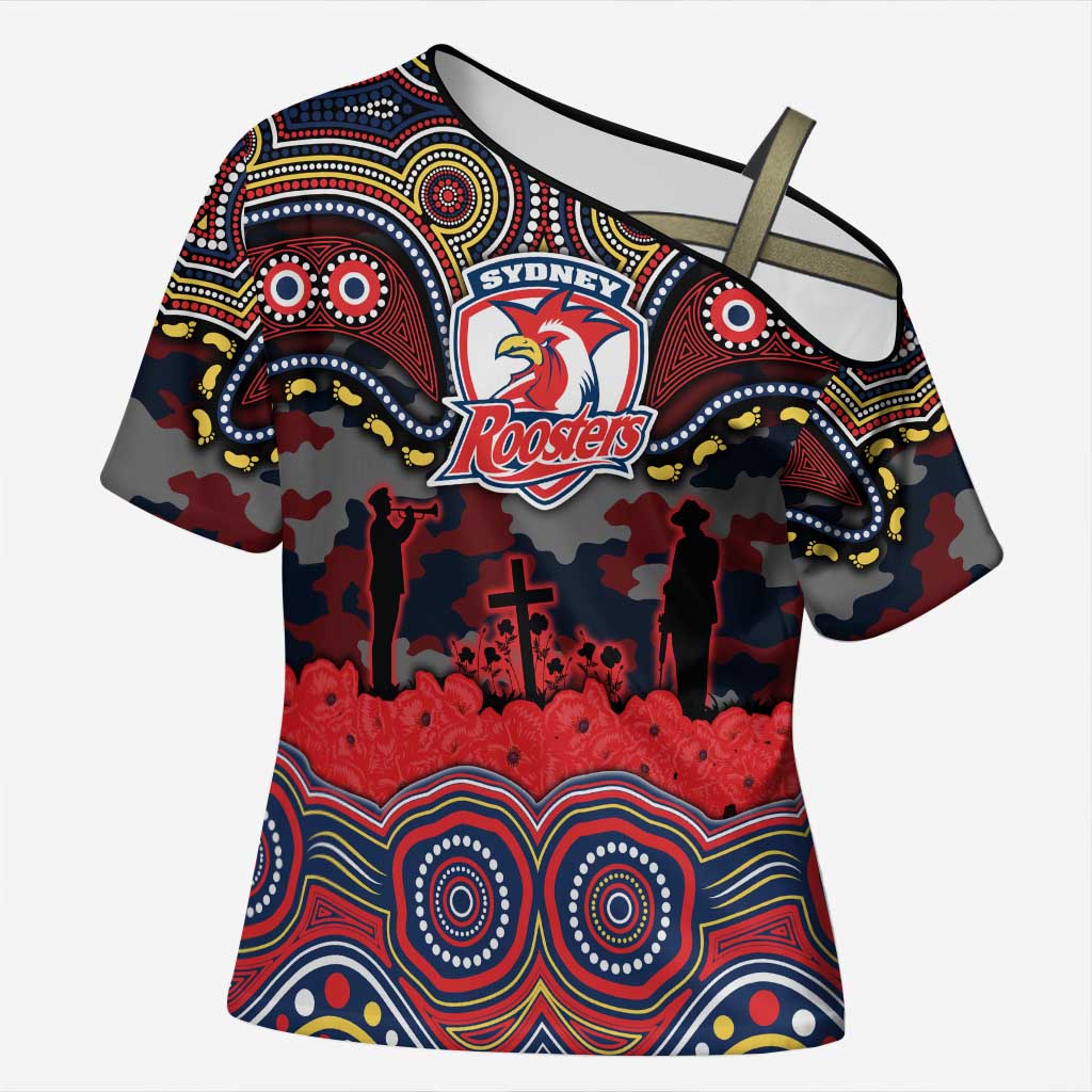 ANZAC Day Sydney Roosters Cross Shoulder Shirt Military Memorial Aboriginal Indigenous Art