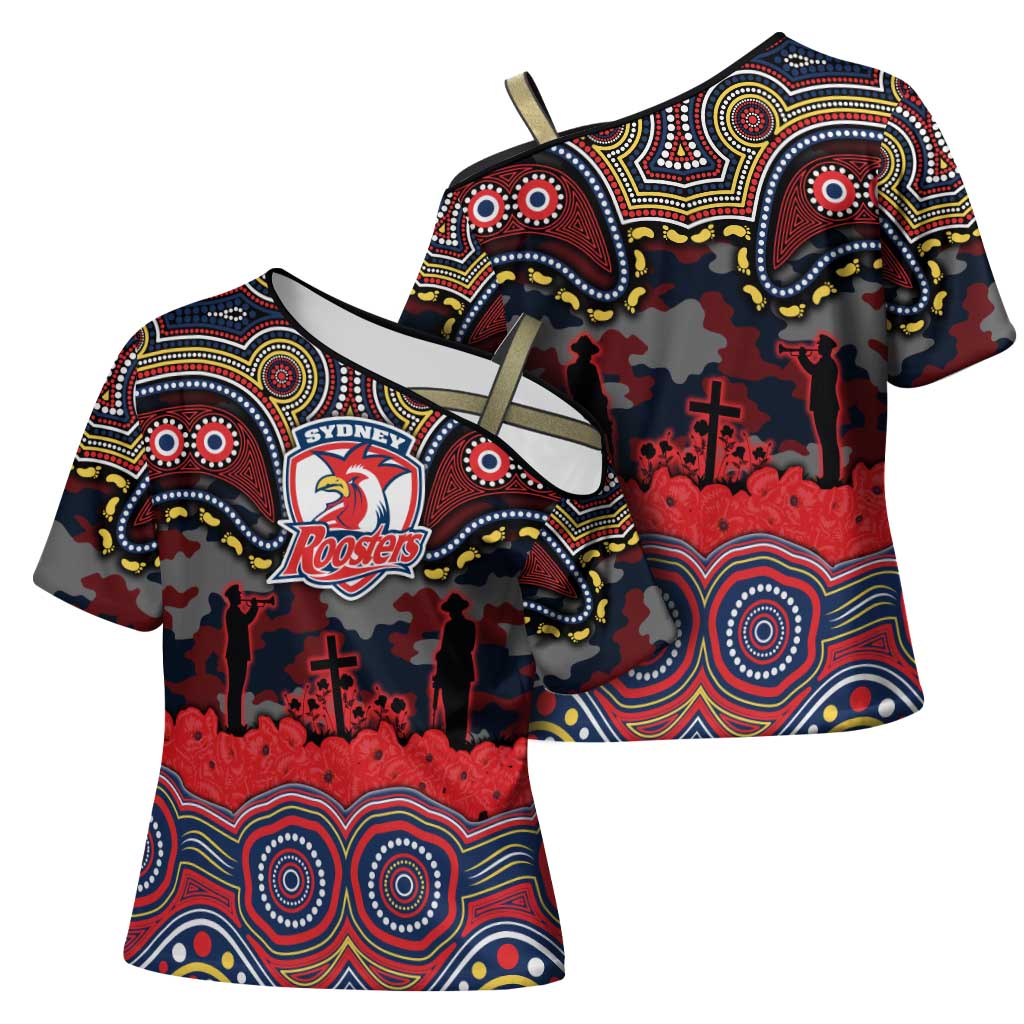 ANZAC Day Sydney Roosters Cross Shoulder Shirt Military Memorial Aboriginal Indigenous Art