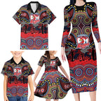 ANZAC Day Sydney Roosters Family Matching Long Sleeve Bodycon Dress and Hawaiian Shirt Military Memorial Aboriginal Indigenous Art