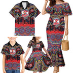 ANZAC Day Sydney Roosters Family Matching Mermaid Dress and Hawaiian Shirt Military Memorial Aboriginal Indigenous Art