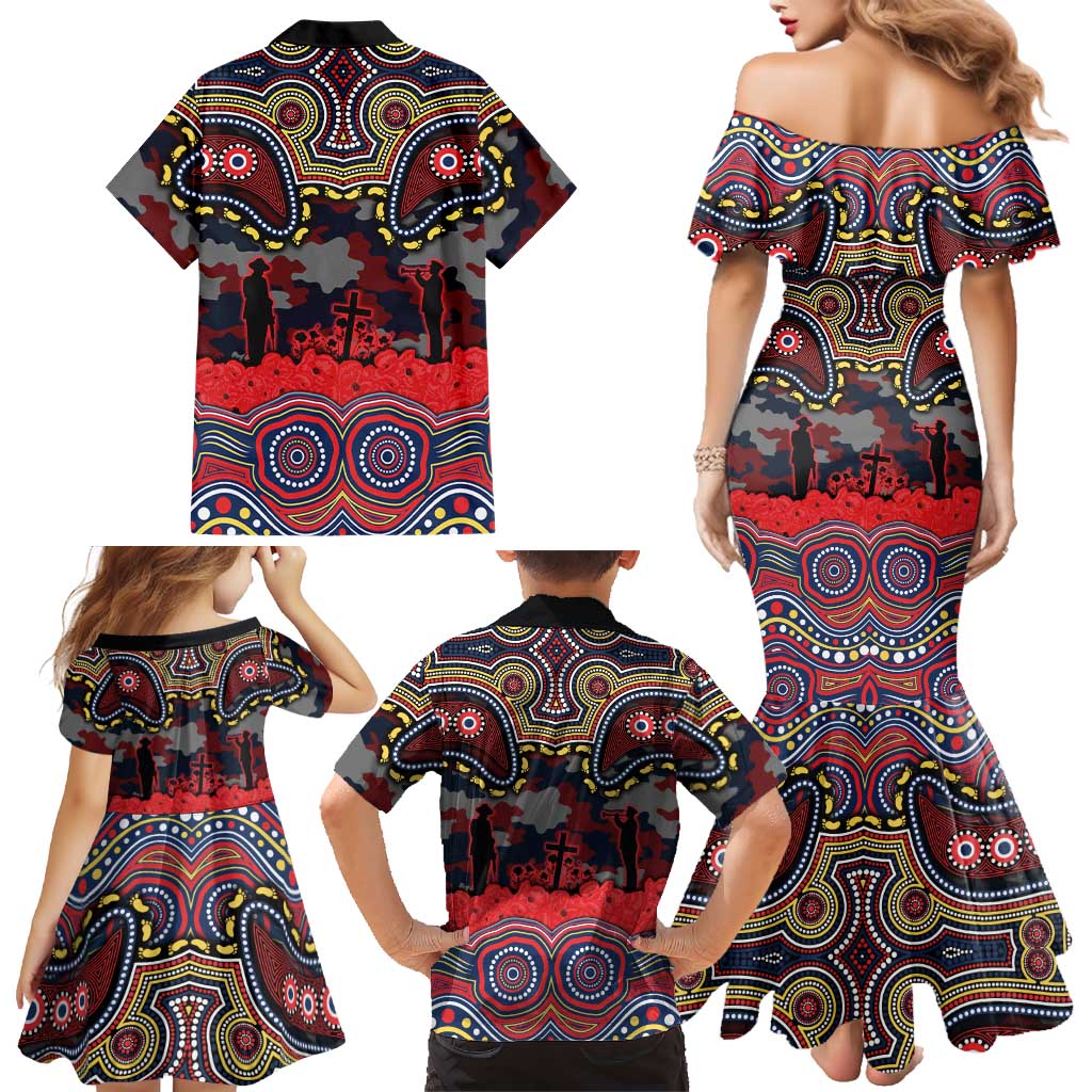 ANZAC Day Sydney Roosters Family Matching Mermaid Dress and Hawaiian Shirt Military Memorial Aboriginal Indigenous Art