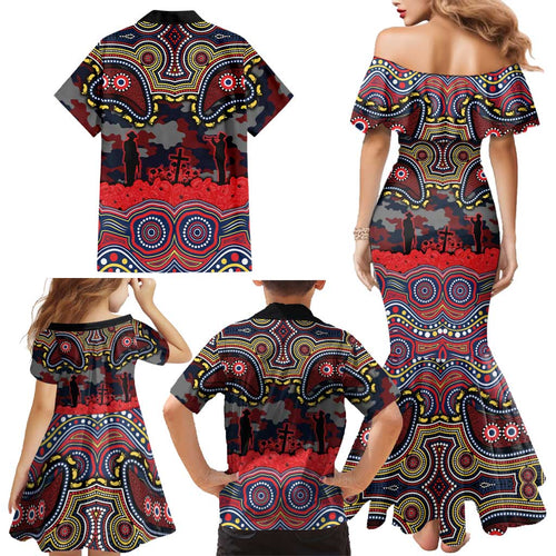 ANZAC Day Sydney Roosters Family Matching Mermaid Dress and Hawaiian Shirt Military Memorial Aboriginal Indigenous Art