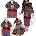 ANZAC Day Sydney Roosters Family Matching Off The Shoulder Long Sleeve Dress and Hawaiian Shirt Military Memorial Aboriginal Indigenous Art