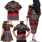 ANZAC Day Sydney Roosters Family Matching Off The Shoulder Long Sleeve Dress and Hawaiian Shirt Military Memorial Aboriginal Indigenous Art
