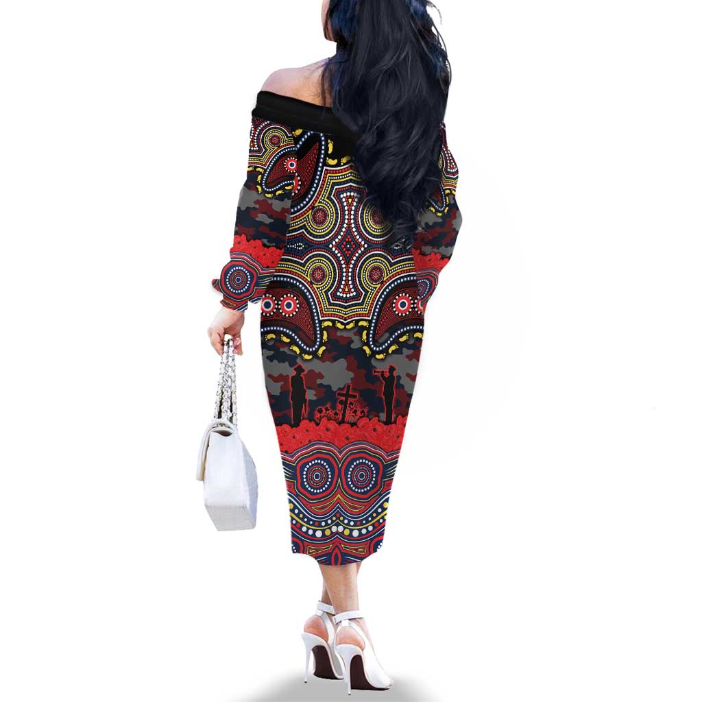 ANZAC Day Sydney Roosters Family Matching Off The Shoulder Long Sleeve Dress and Hawaiian Shirt Military Memorial Aboriginal Indigenous Art