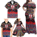 ANZAC Day Sydney Roosters Family Matching Off Shoulder Maxi Dress and Hawaiian Shirt Military Memorial Aboriginal Indigenous Art