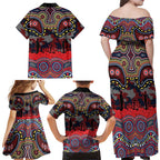 ANZAC Day Sydney Roosters Family Matching Off Shoulder Maxi Dress and Hawaiian Shirt Military Memorial Aboriginal Indigenous Art