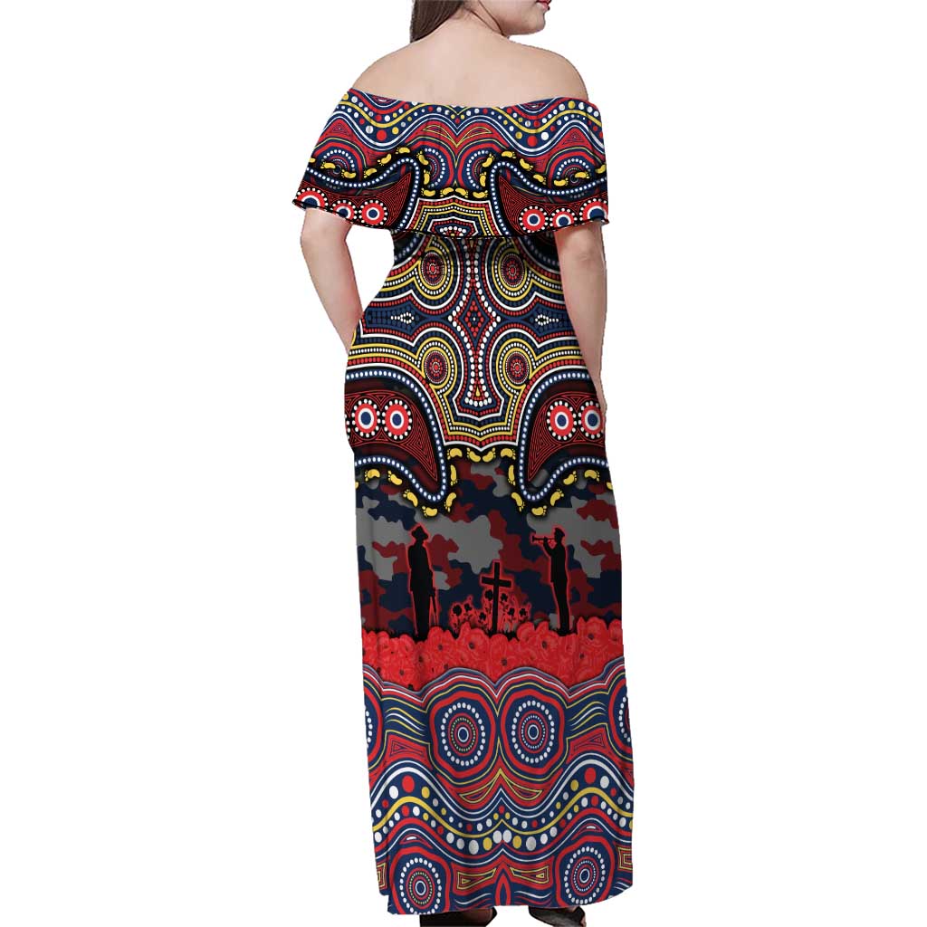 ANZAC Day Sydney Roosters Family Matching Off Shoulder Maxi Dress and Hawaiian Shirt Military Memorial Aboriginal Indigenous Art