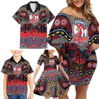 ANZAC Day Sydney Roosters Family Matching Off Shoulder Short Dress and Hawaiian Shirt Military Memorial Aboriginal Indigenous Art