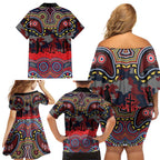 ANZAC Day Sydney Roosters Family Matching Off Shoulder Short Dress and Hawaiian Shirt Military Memorial Aboriginal Indigenous Art