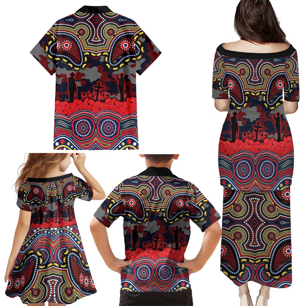 ANZAC Day Sydney Roosters Family Matching Puletasi and Hawaiian Shirt Military Memorial Aboriginal Indigenous Art