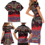 ANZAC Day Sydney Roosters Family Matching Short Sleeve Bodycon Dress and Hawaiian Shirt Military Memorial Aboriginal Indigenous Art