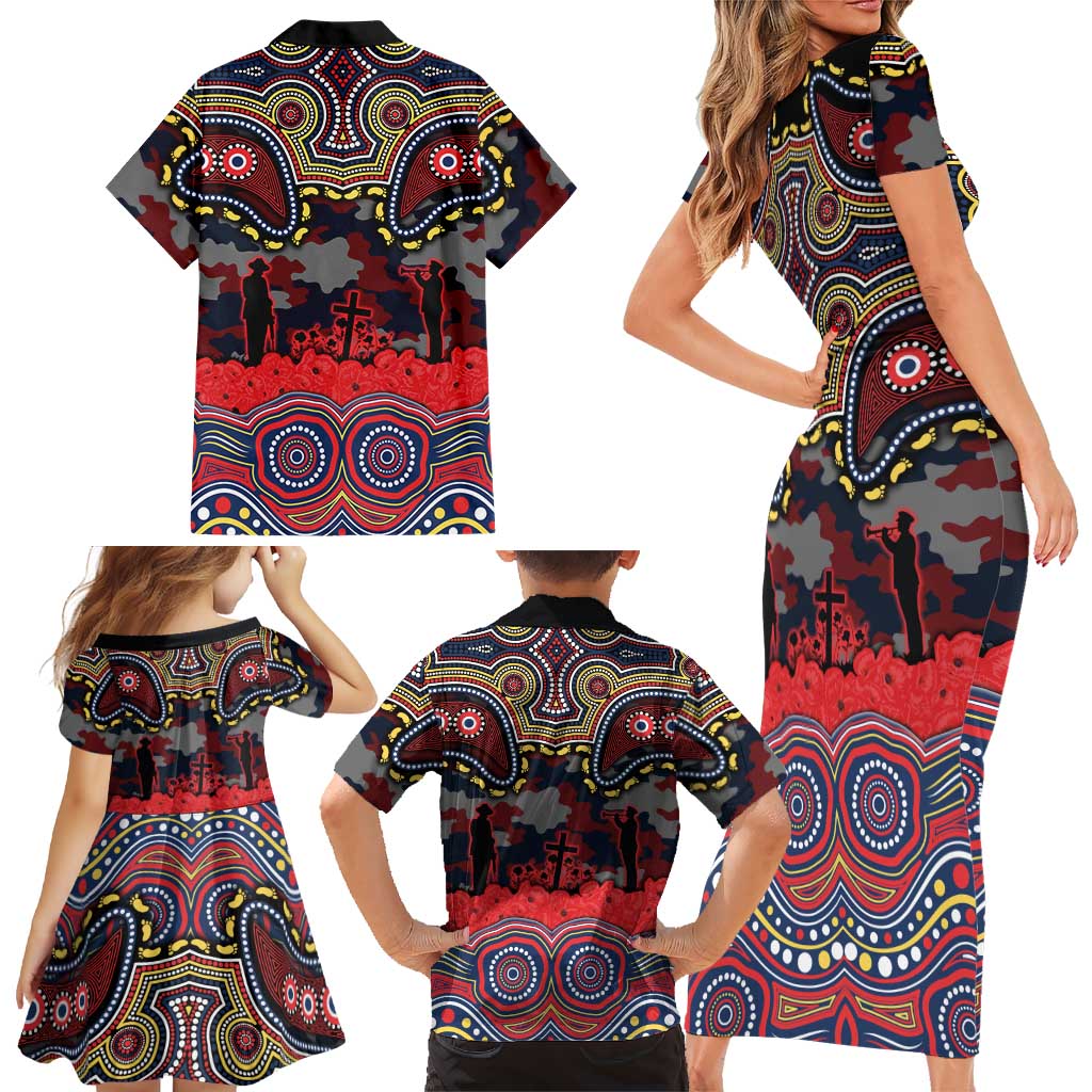 ANZAC Day Sydney Roosters Family Matching Short Sleeve Bodycon Dress and Hawaiian Shirt Military Memorial Aboriginal Indigenous Art