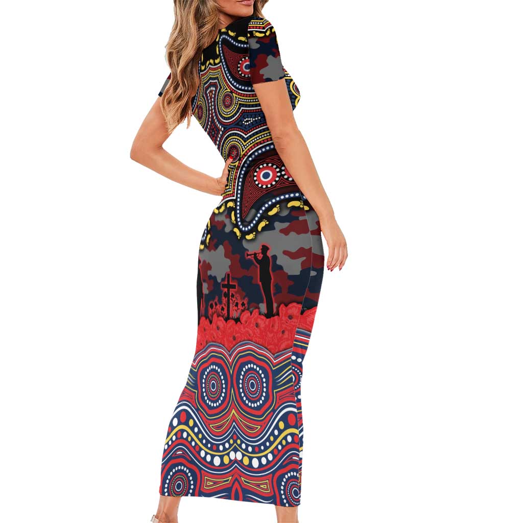 ANZAC Day Sydney Roosters Family Matching Short Sleeve Bodycon Dress and Hawaiian Shirt Military Memorial Aboriginal Indigenous Art
