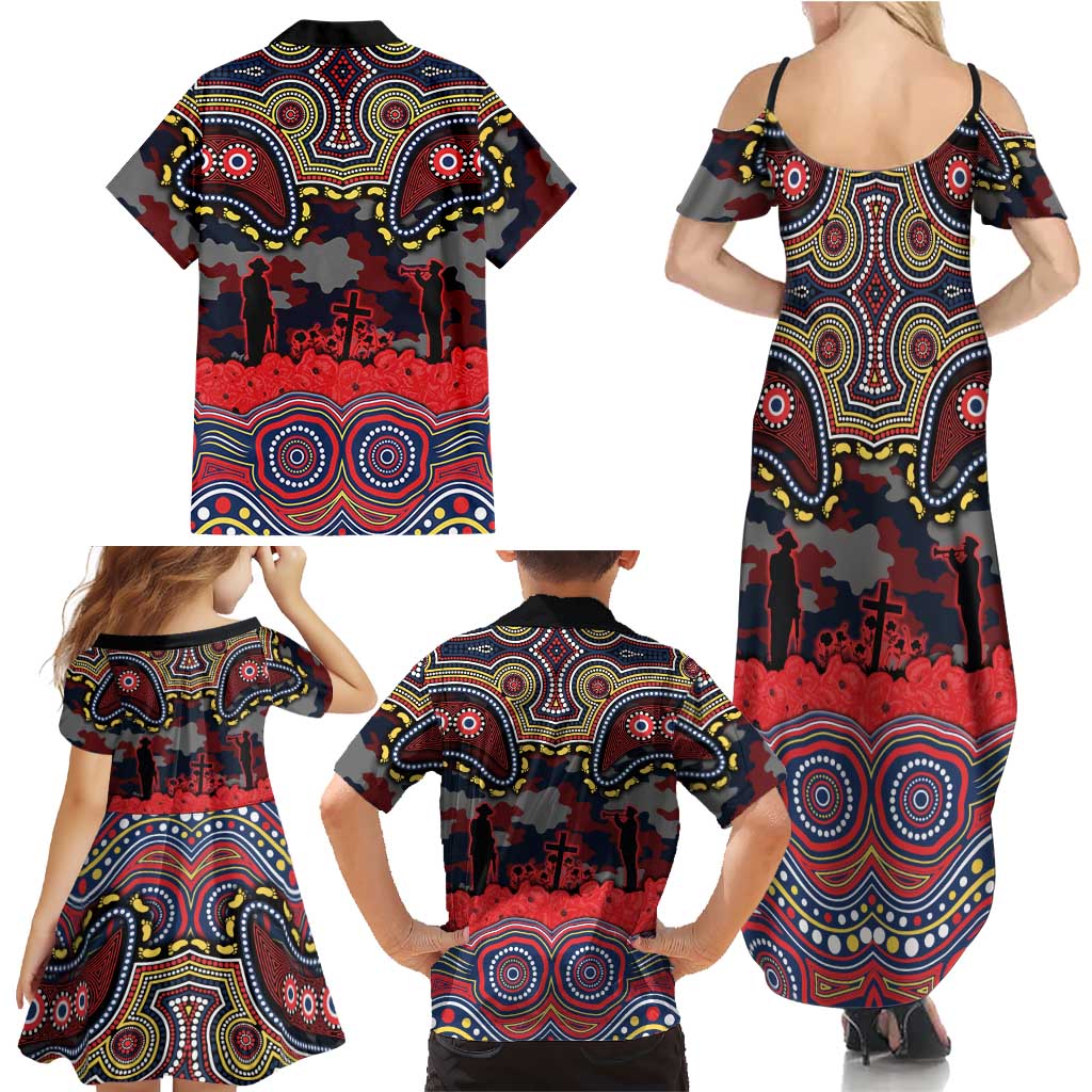 ANZAC Day Sydney Roosters Family Matching Summer Maxi Dress and Hawaiian Shirt Military Memorial Aboriginal Indigenous Art