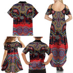 ANZAC Day Sydney Roosters Family Matching Summer Maxi Dress and Hawaiian Shirt Military Memorial Aboriginal Indigenous Art