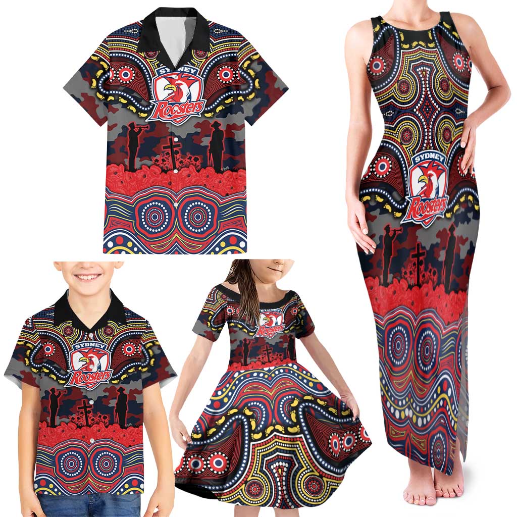 ANZAC Day Sydney Roosters Family Matching Tank Maxi Dress and Hawaiian Shirt Military Memorial Aboriginal Indigenous Art