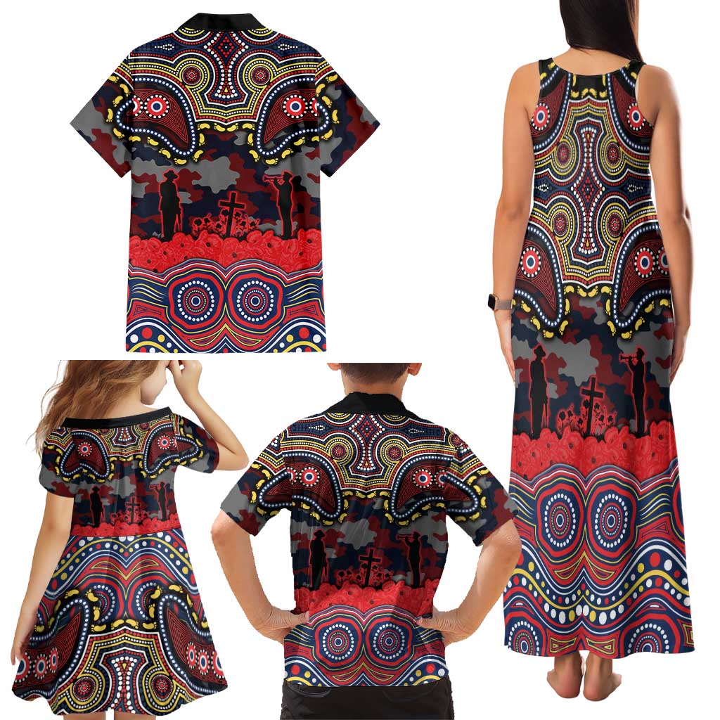 ANZAC Day Sydney Roosters Family Matching Tank Maxi Dress and Hawaiian Shirt Military Memorial Aboriginal Indigenous Art