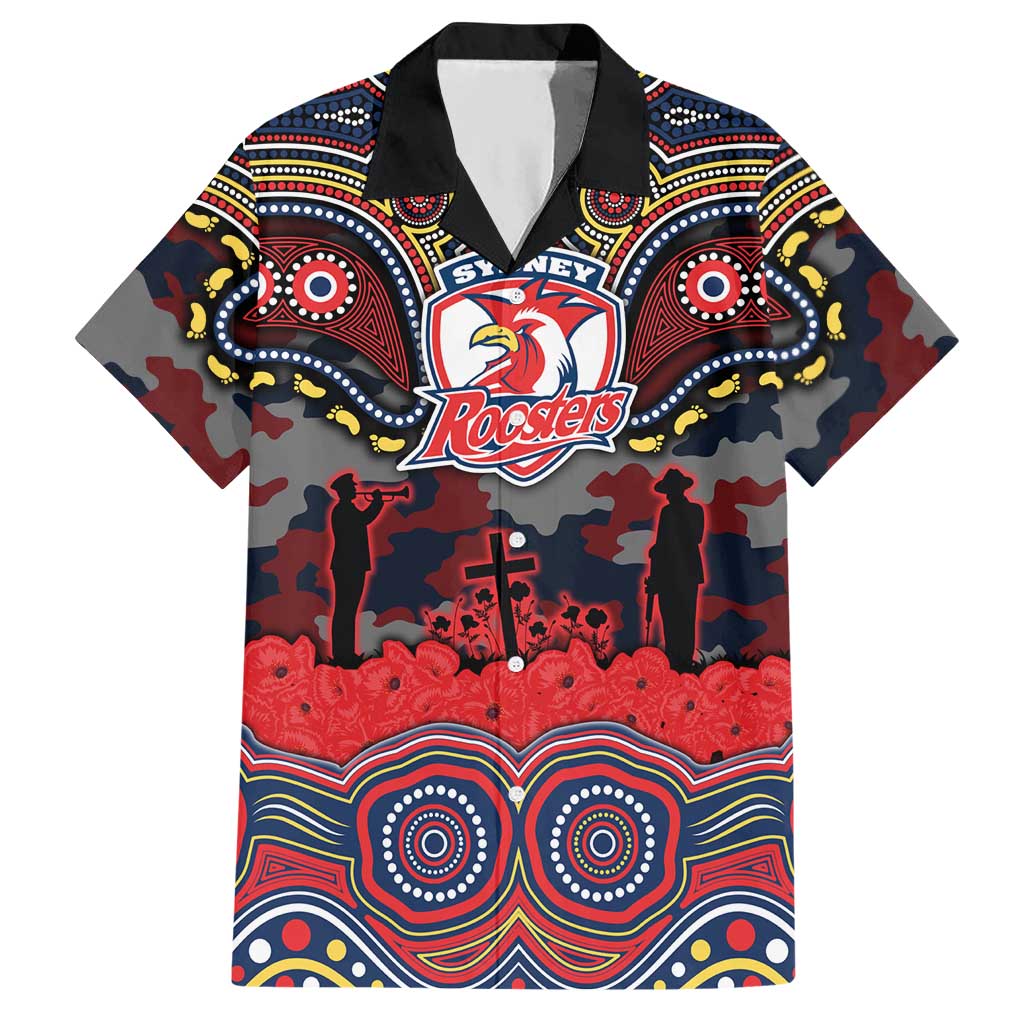 ANZAC Day Sydney Roosters Hawaiian Shirt Military Memorial Aboriginal Indigenous Art