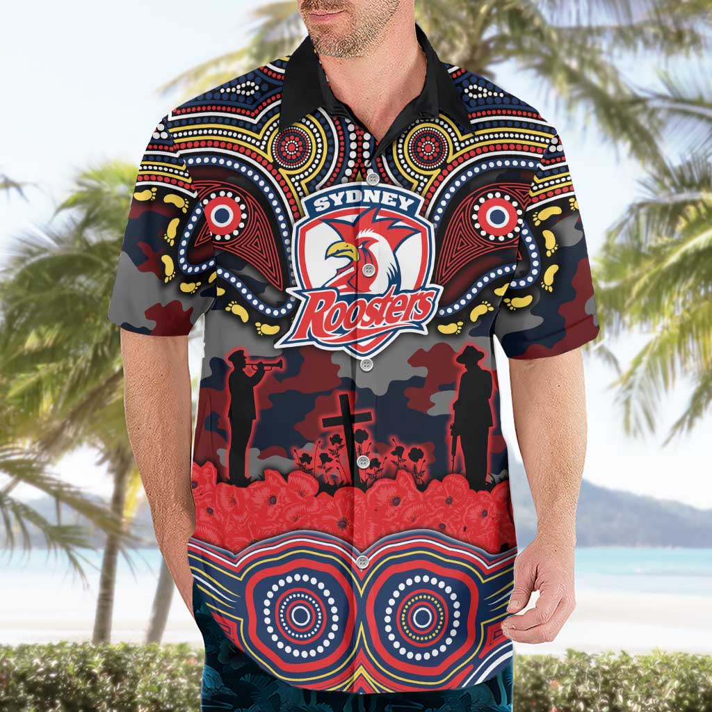 ANZAC Day Sydney Roosters Hawaiian Shirt Military Memorial Aboriginal Indigenous Art