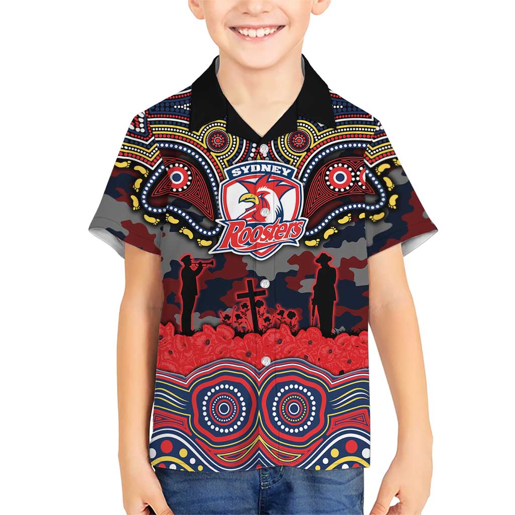 ANZAC Day Sydney Roosters Hawaiian Shirt Military Memorial Aboriginal Indigenous Art