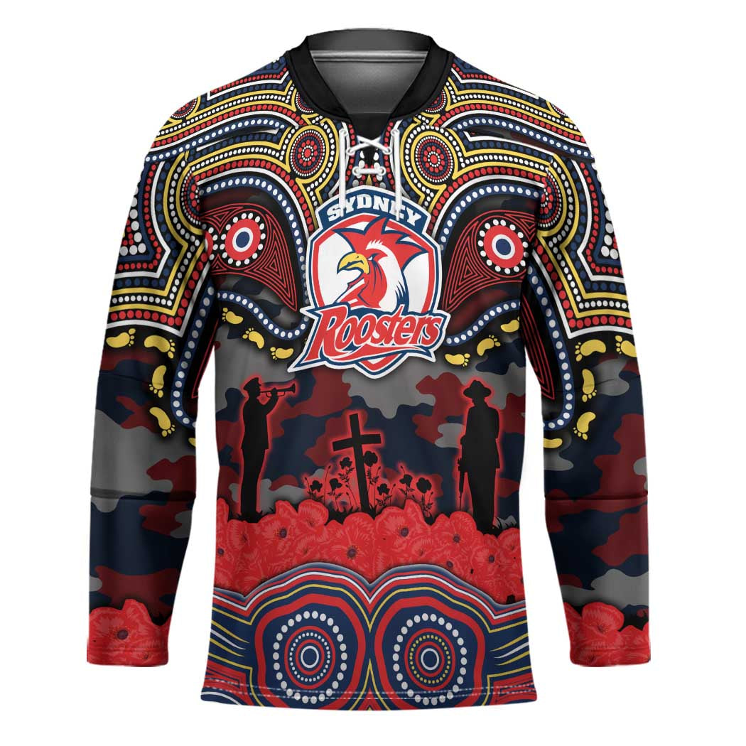 ANZAC Day Sydney Roosters Hockey Jersey Military Memorial Aboriginal Indigenous Art