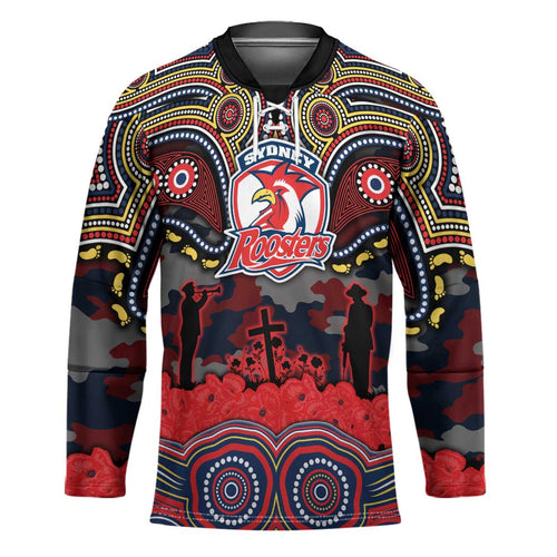 ANZAC Day Sydney Roosters Hockey Jersey Military Memorial Aboriginal Indigenous Art