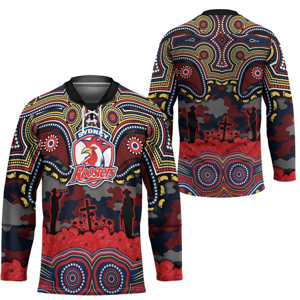 ANZAC Day Sydney Roosters Hockey Jersey Military Memorial Aboriginal Indigenous Art