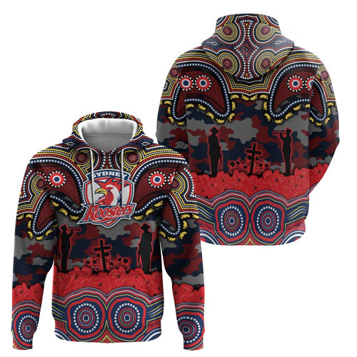 ANZAC Day Sydney Roosters Hoodie Military Memorial Aboriginal Indigenous Art