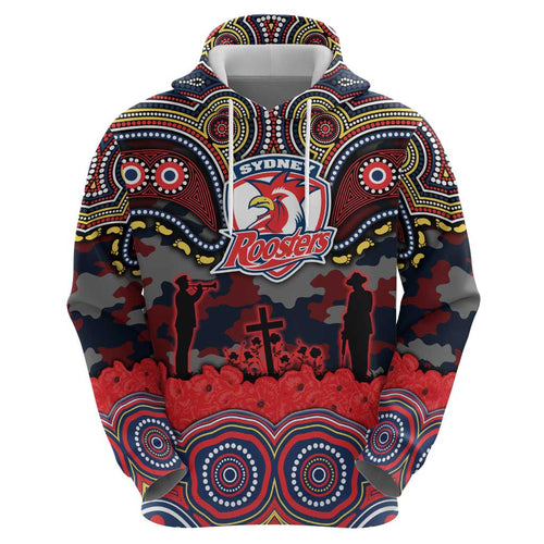 ANZAC Day Sydney Roosters Hoodie Military Memorial Aboriginal Indigenous Art
