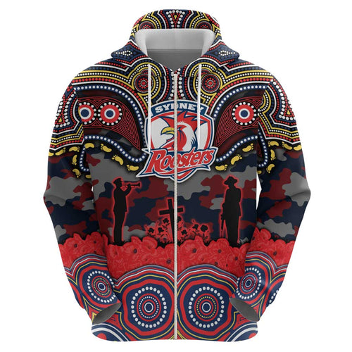 ANZAC Day Sydney Roosters Hoodie Military Memorial Aboriginal Indigenous Art