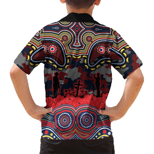 ANZAC Day Sydney Roosters Kid Hawaiian Shirt Military Memorial Aboriginal Indigenous Art
