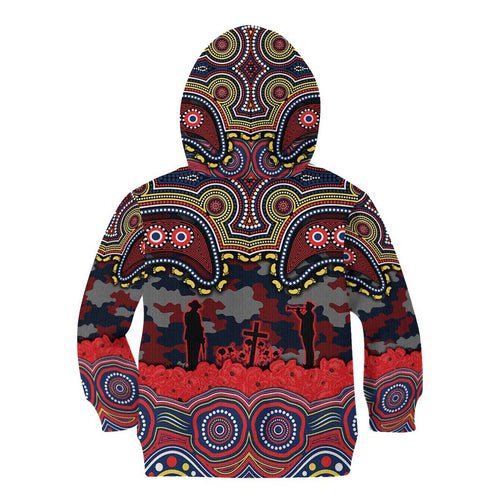 ANZAC Day Sydney Roosters Kid Hoodie Military Memorial Aboriginal Indigenous Art