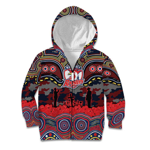ANZAC Day Sydney Roosters Kid Hoodie Military Memorial Aboriginal Indigenous Art
