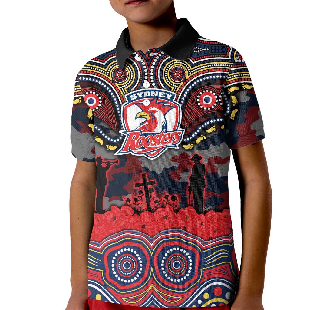 ANZAC Day Sydney Roosters Kid Polo Shirt Military Memorial Aboriginal Indigenous Art