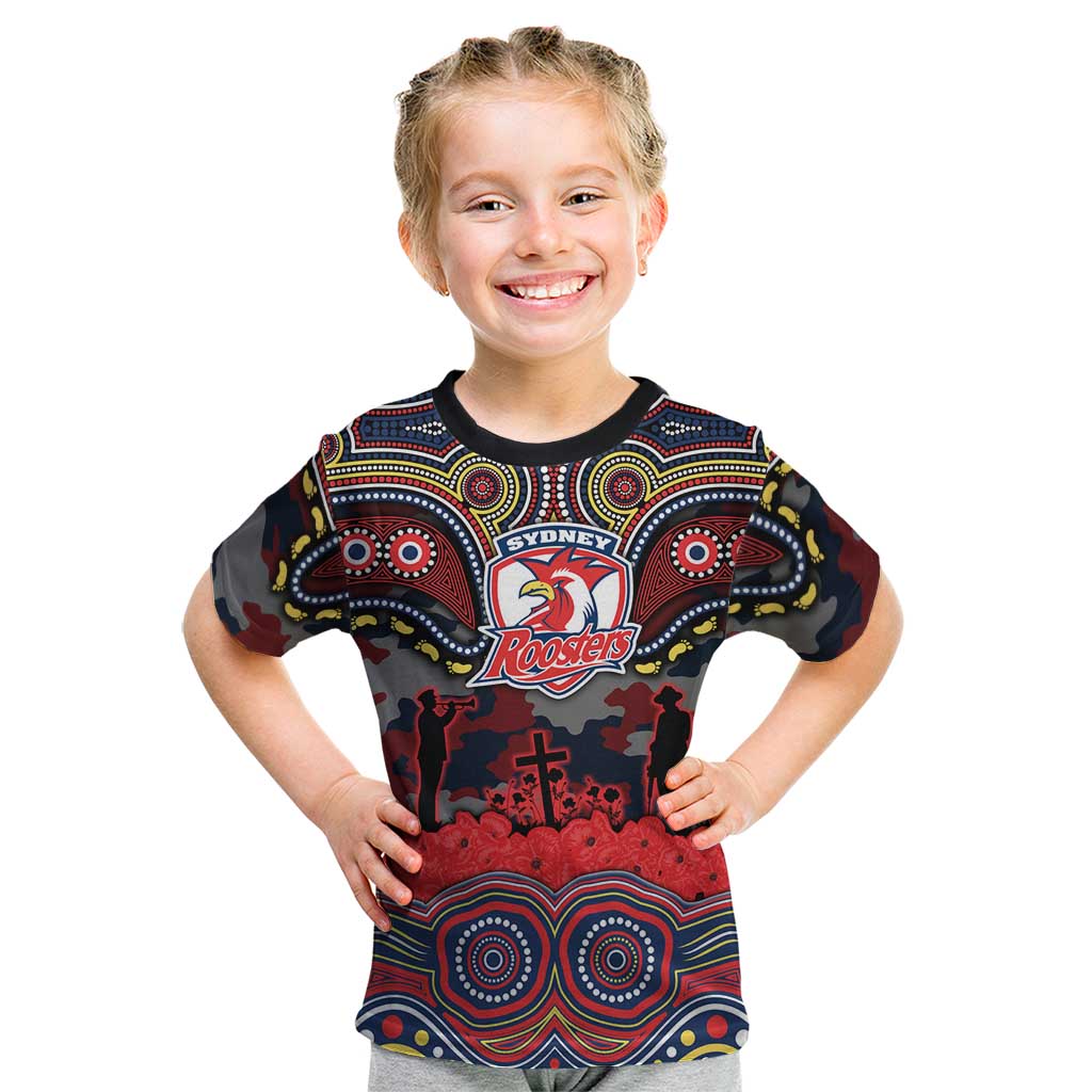 ANZAC Day Sydney Roosters Kid T Shirt Military Memorial Aboriginal Indigenous Art