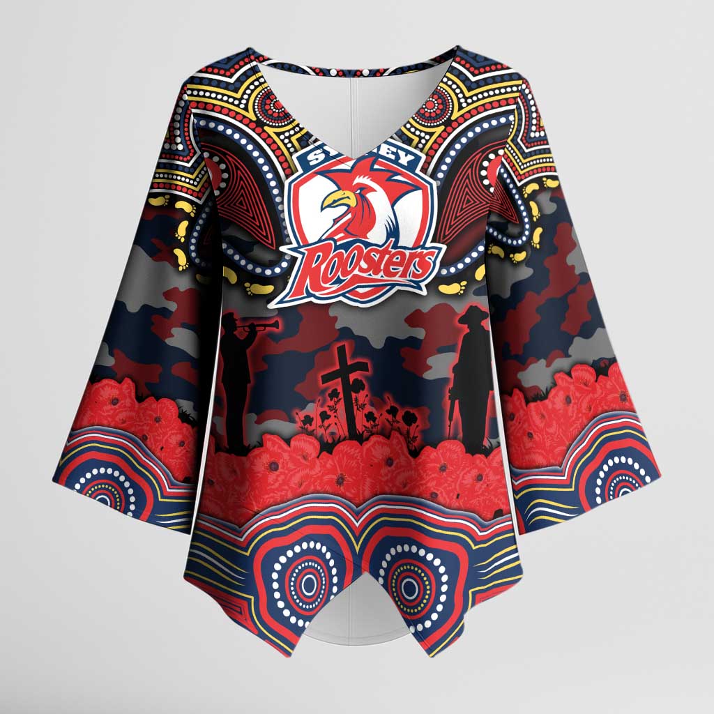 ANZAC Day Sydney Roosters Kimono Sleeve Blouse Military Memorial Aboriginal Indigenous Art