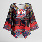 ANZAC Day Sydney Roosters Kimono Sleeve Blouse Military Memorial Aboriginal Indigenous Art