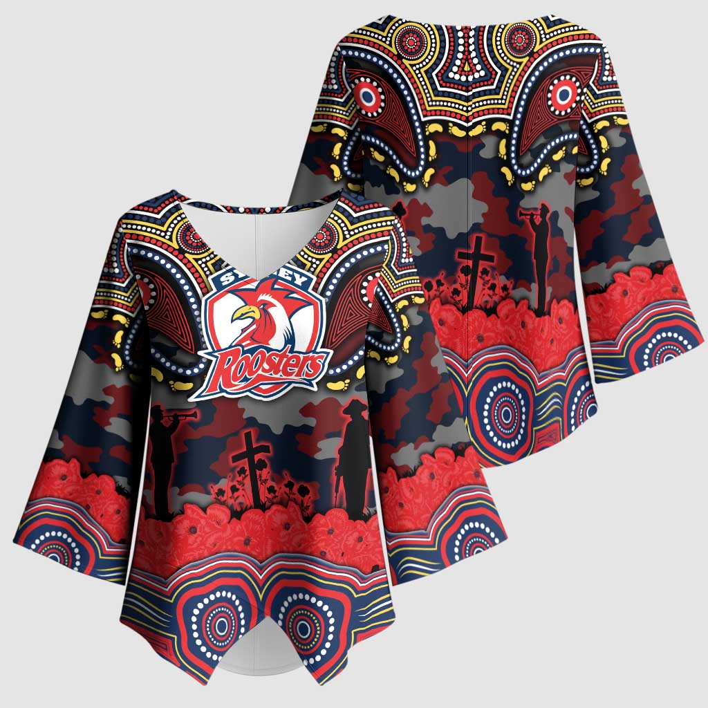 ANZAC Day Sydney Roosters Kimono Sleeve Blouse Military Memorial Aboriginal Indigenous Art