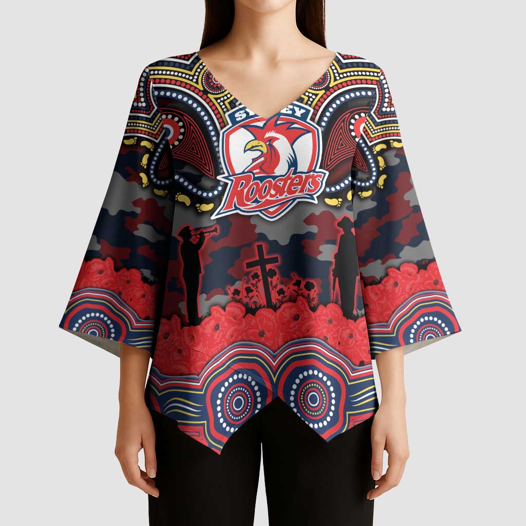 ANZAC Day Sydney Roosters Kimono Sleeve Blouse Military Memorial Aboriginal Indigenous Art
