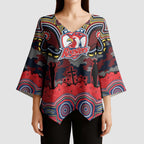 ANZAC Day Sydney Roosters Kimono Sleeve Blouse Military Memorial Aboriginal Indigenous Art