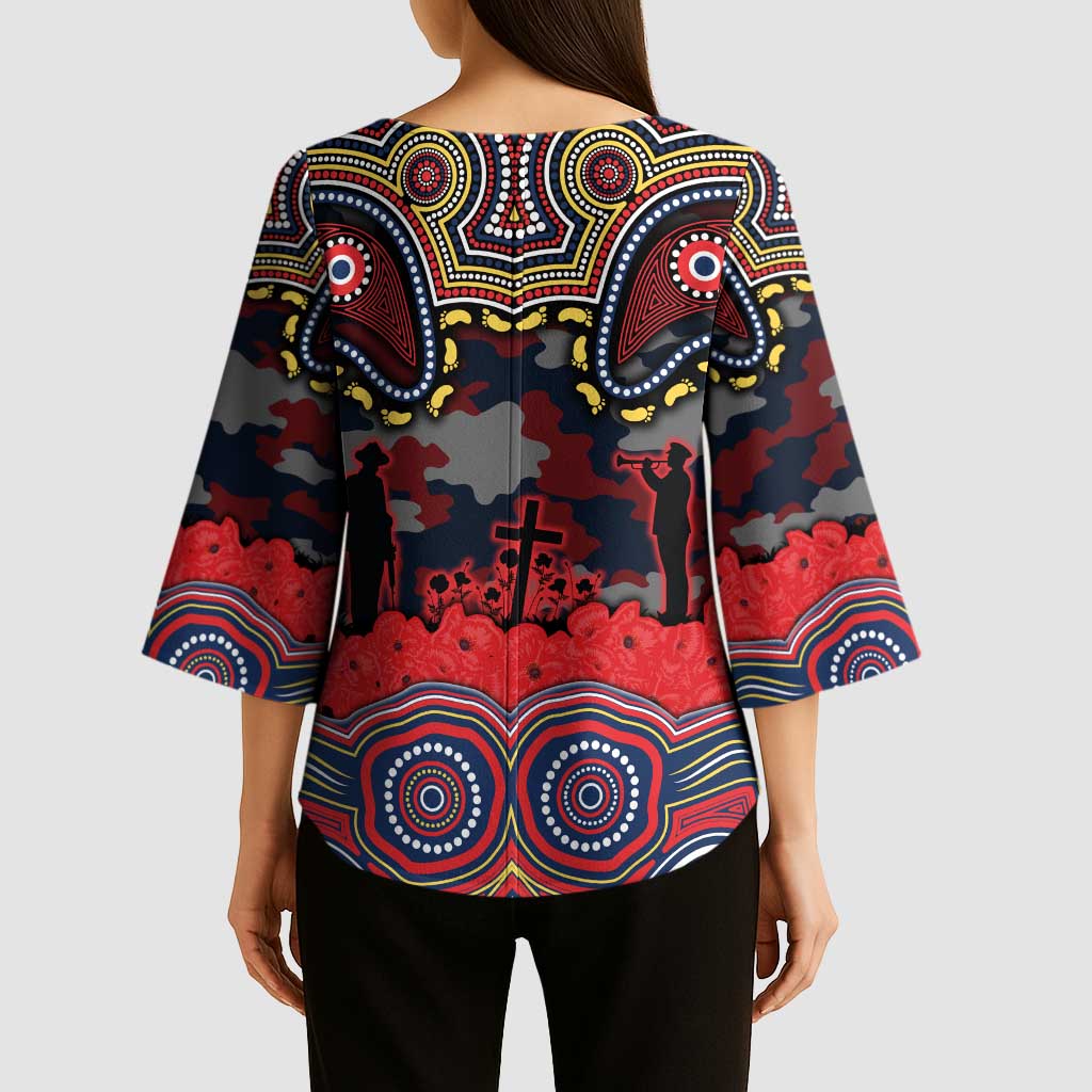 ANZAC Day Sydney Roosters Kimono Sleeve Blouse Military Memorial Aboriginal Indigenous Art