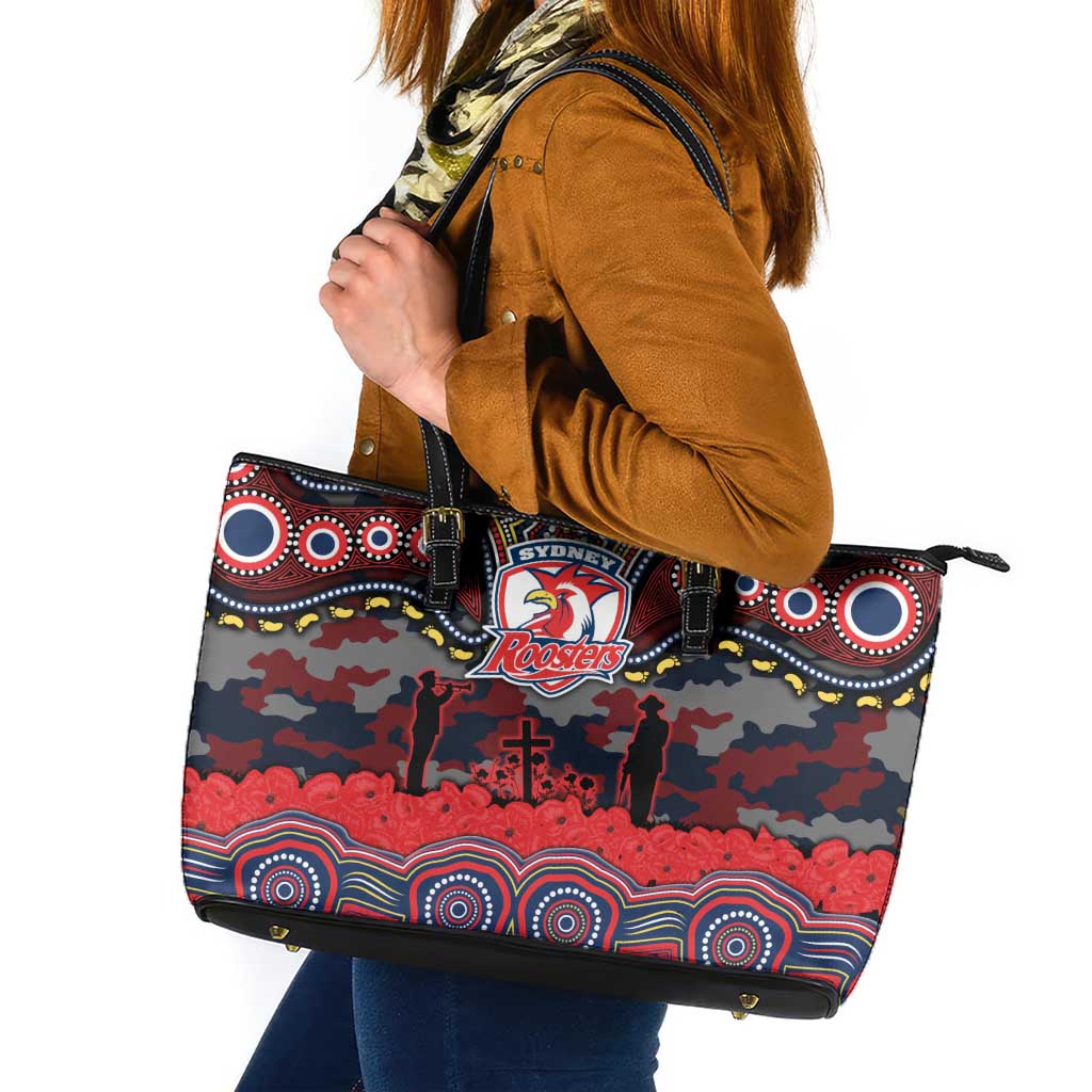 ANZAC Day Sydney Roosters Leather Tote Bag Military Memorial Aboriginal Indigenous Art