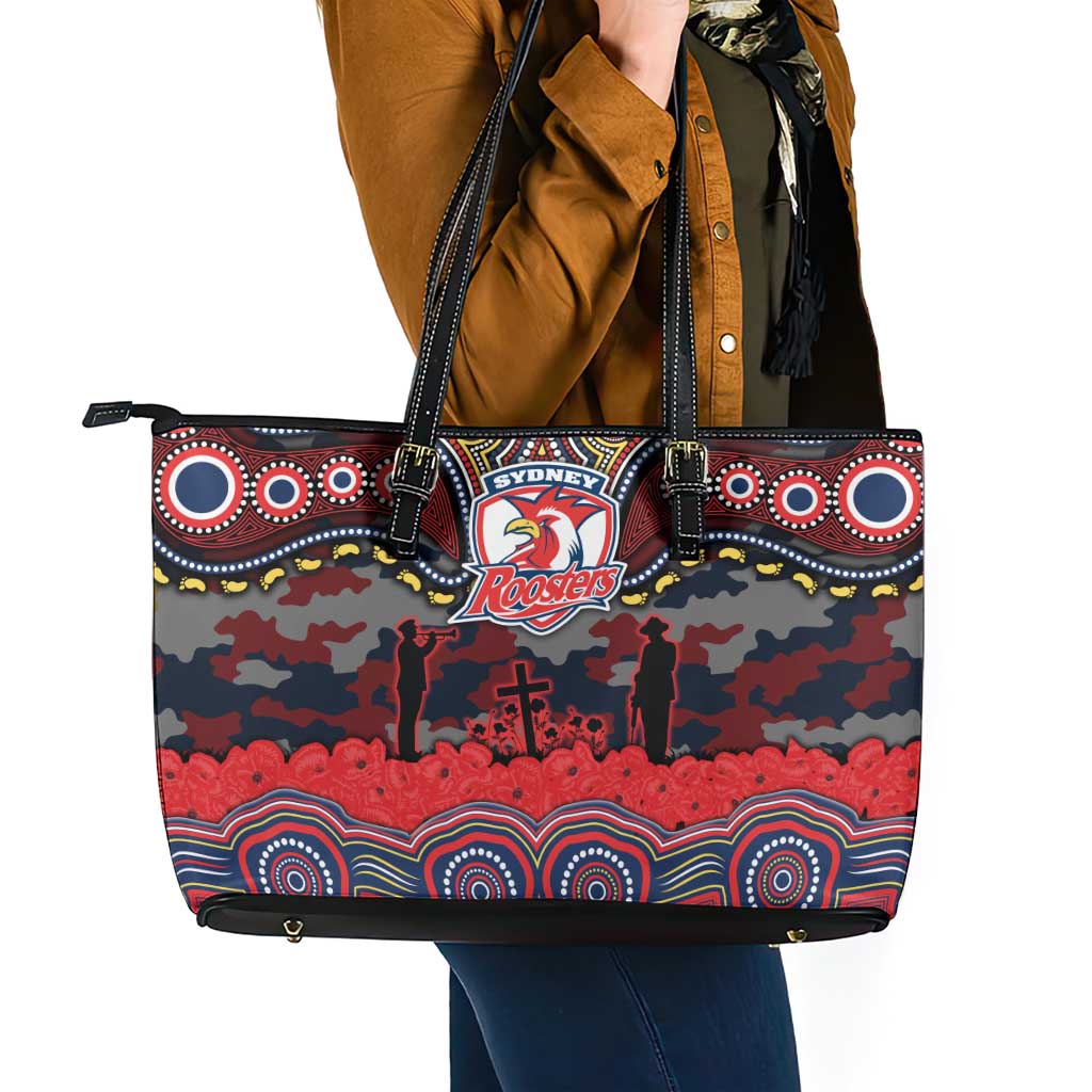 ANZAC Day Sydney Roosters Leather Tote Bag Military Memorial Aboriginal Indigenous Art