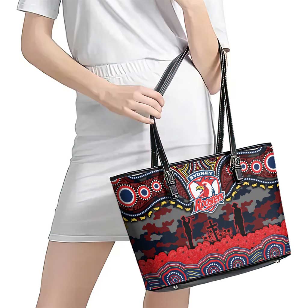 ANZAC Day Sydney Roosters Leather Tote Bag Military Memorial Aboriginal Indigenous Art