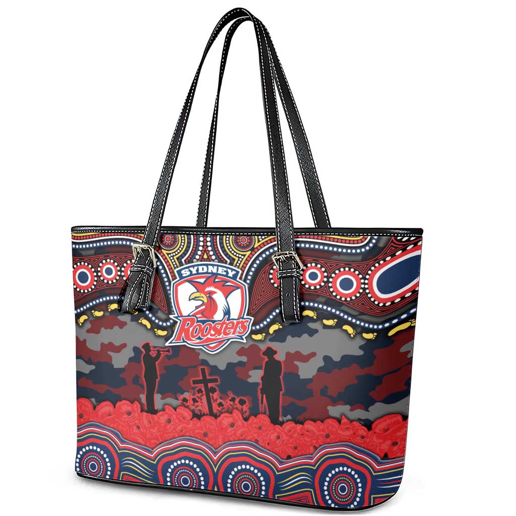ANZAC Day Sydney Roosters Leather Tote Bag Military Memorial Aboriginal Indigenous Art