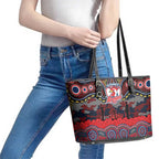 ANZAC Day Sydney Roosters Leather Tote Bag Military Memorial Aboriginal Indigenous Art