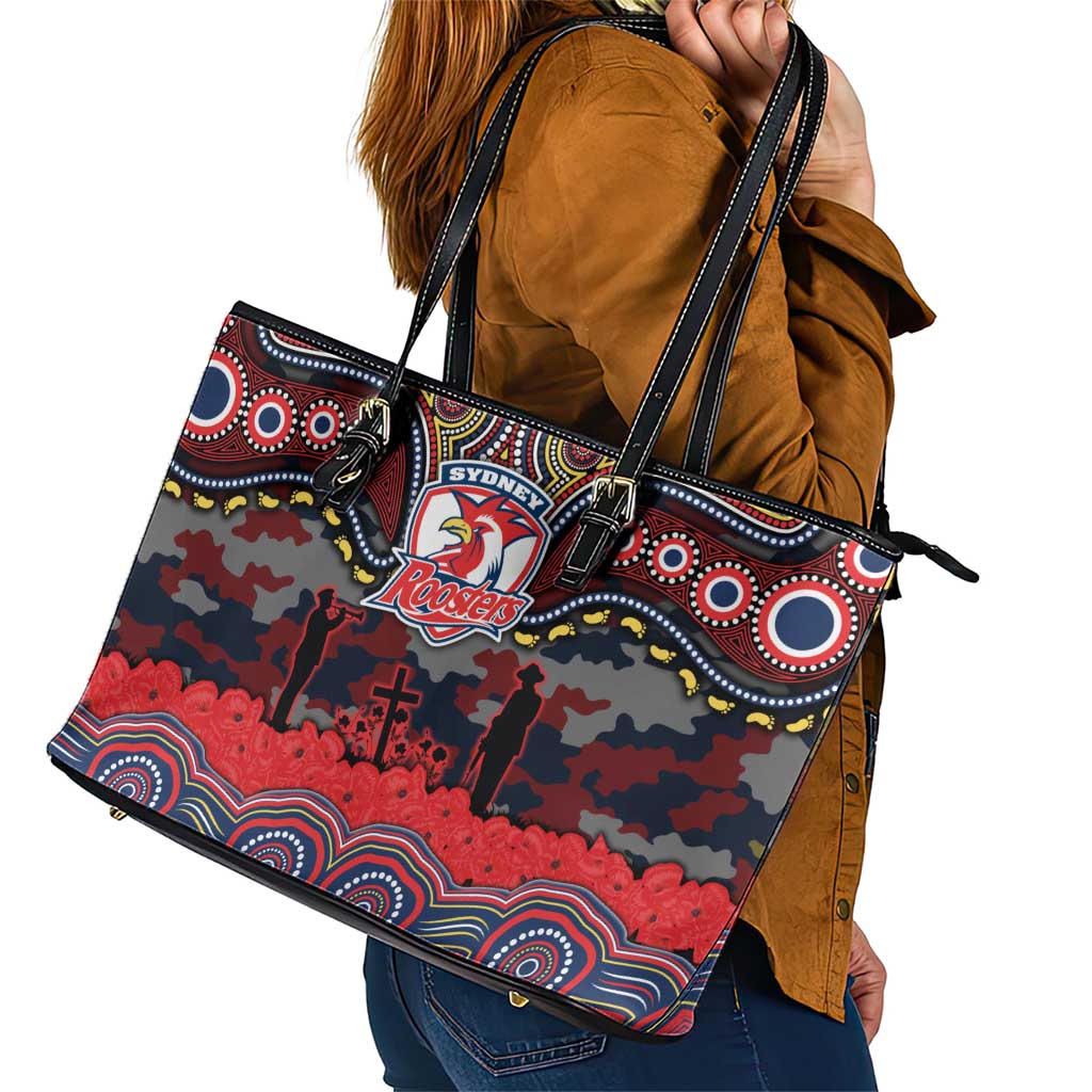 ANZAC Day Sydney Roosters Leather Tote Bag Military Memorial Aboriginal Indigenous Art