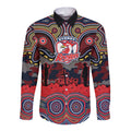 ANZAC Day Sydney Roosters Long Sleeve Button Shirt Military Memorial Aboriginal Indigenous Art